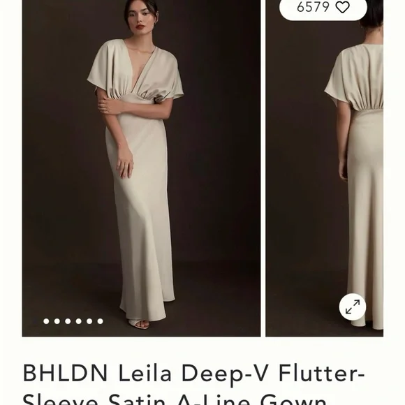 Anthropologie BHLDN Cream Flutter Sleeve Gown - Picture 3 of 11